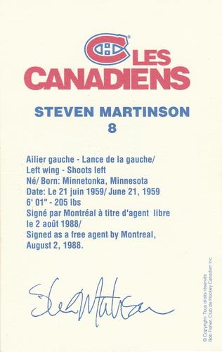 1988-89 Montreal Canadiens #NNO Stephen Martinson Back