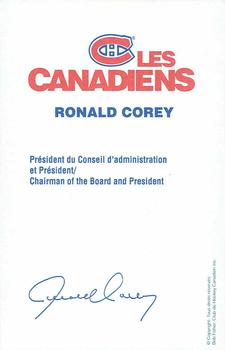 1988-89 Montreal Canadiens #NNO Ronald Corey Back