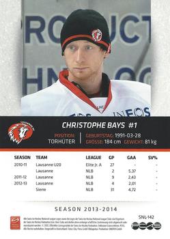 2013-14 PCAS Swiss National League #SNL-142 Christophe Bays Back