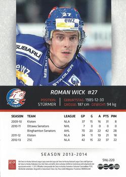 2013-14 PCAS Swiss National League #SNL-220 Roman Wick Back