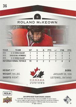 2014 Upper Deck Team Canada Juniors #36 Roland McKeown Back