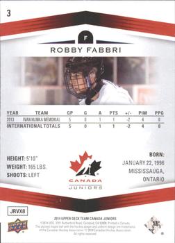 2014 Upper Deck Team Canada Juniors #3 Robby Fabbri Back