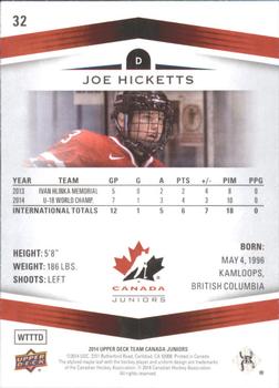 2014 Upper Deck Team Canada Juniors #32 Joe Hicketts Back