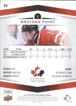 2014 Upper Deck Team Canada Juniors #40 Brayden Point Back
