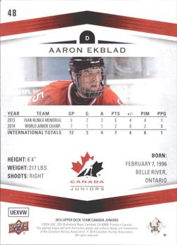 2014 Upper Deck Team Canada Juniors #48 Aaron Ekblad Back