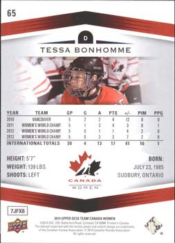 2014 Upper Deck Team Canada Juniors #65 Tessa Bonhomme Back