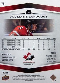 2014 Upper Deck Team Canada Juniors #78 Jocelyne Larocque Back