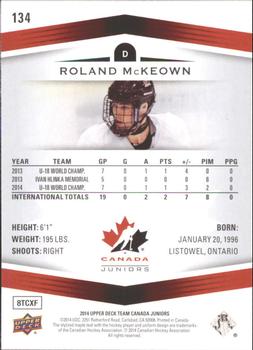 2014 Upper Deck Team Canada Juniors #134 Roland McKeown Back