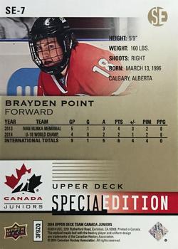 2014 Upper Deck Team Canada Juniors - Special Edition Gold #SE-7 Brayden Point Back