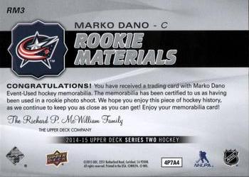 2014-15 Upper Deck - Rookie Materials #RM3 Marko Dano Back