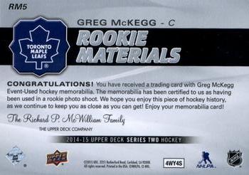 2014-15 Upper Deck - Rookie Materials #RM5 Greg Mckegg Back