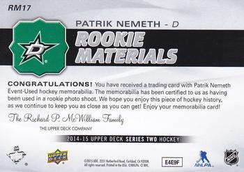 2014-15 Upper Deck - Rookie Materials #RM17 Patrik Nemeth Back
