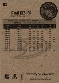 2014-15 Upper Deck - 2014-15 O-Pee-Chee Update #U3 Ryan Kesler Back