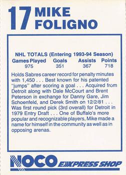 1993-94 NOCO Buffalo Sabres #NNO Mike Foligno Back