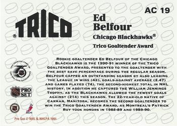1991-92 Pro Set - NHL Sponsor Awards #AC 19 Ed Belfour Back