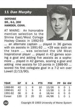 1992-93 Irving Maine Black Bears (NCAA) #22 Dan Murphy Back