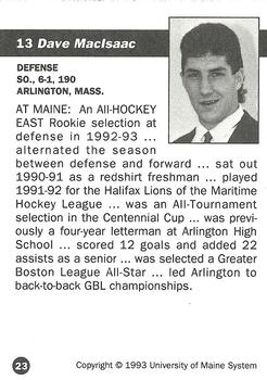1992-93 Irving Maine Black Bears (NCAA) #23 Dave MacIsaac Back