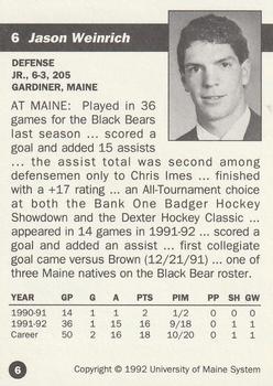 1992-93 Irving Maine Black Bears (NCAA) #6 Jason Weinrich Back