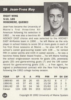 1992-93 Irving Maine Black Bears (NCAA) #14 Jean-Yves Roy Back