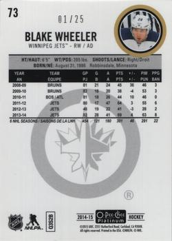2014-15 O-Pee-Chee Platinum - Black Ice #73 Blake Wheeler Back