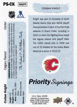 2014-15 Upper Deck - 25th Anniversary Young Guns Tribute Priority Signings Fall Expo #PS-CK Corban Knight Back