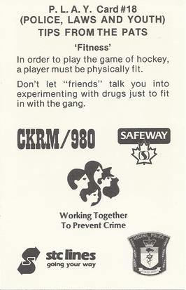 1981-82 Regina Pats (WHL) Police #18 Ray Plamondon Back