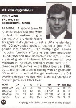 1993-94 Irving Maine Black Bears (NCAA) #53 Cal Ingraham Back