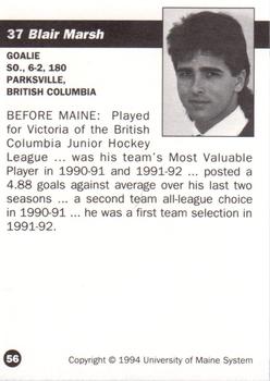 1993-94 Irving Maine Black Bears (NCAA) #56 Blair Marsh Back