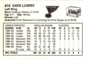 1989-90 Kodak St. Louis Blues #NNO Dave Lowry Back