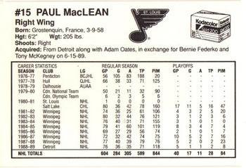 1989-90 Kodak St. Louis Blues #NNO Paul MacLean Back