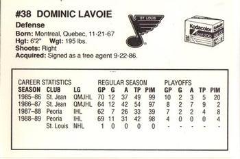 1989-90 Kodak St. Louis Blues #NNO Dominic Lavoie Back
