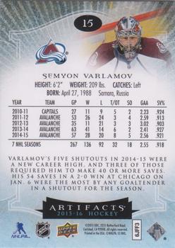 2015-16 Upper Deck Artifacts #15 Semyon Varlamov Back