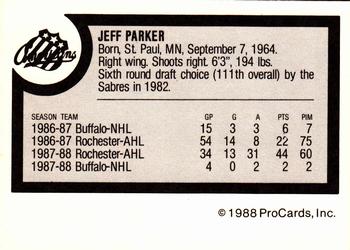 1988-89 ProCards Rochester Americans (AHL) #NNO Jeff Parker Back