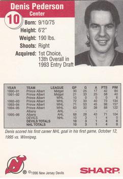 1996-97 Sharp New Jersey Devils #NNO Denis Pederson Back