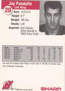 1996-97 Sharp New Jersey Devils #NNO Jay Pandolfo Back
