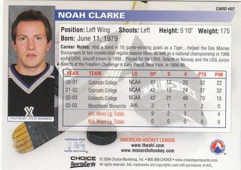 2003-04 Choice Manchester Monarchs (AHL) #2 Noah Clarke Back