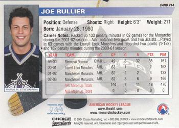 2003-04 Choice Manchester Monarchs (AHL) #14 Joe Rullier Back