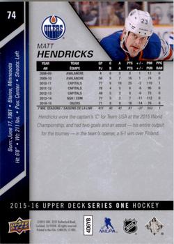2015-16 Upper Deck #74 Matt Hendricks Back