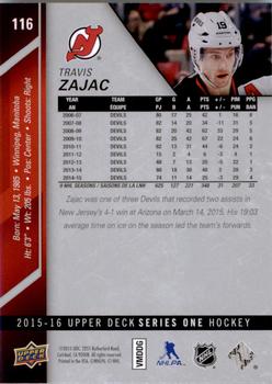 2015-16 Upper Deck #116 Travis Zajac Back