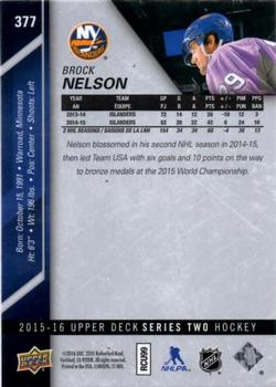 2015-16 Upper Deck #377 Brock Nelson Back