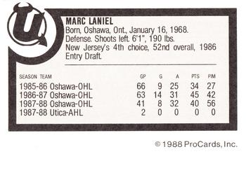1988-89 ProCards Utica Devils (AHL) #NNO Marc Laniel Back