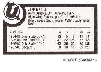 1988-89 ProCards Utica Devils (AHL) #NNO Jeff Madill Back