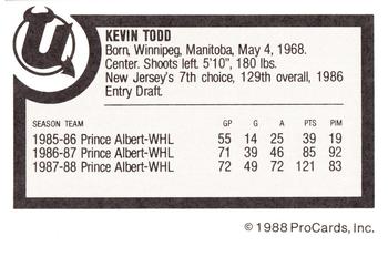 1988-89 ProCards Utica Devils (AHL) #NNO Kevin Todd Back