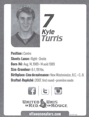 2014-15 Ottawa Senators #NNO Kyle Turris Back
