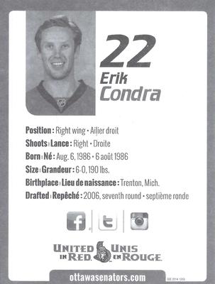 2014-15 Ottawa Senators #NNO Erik Condra Back
