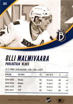 2015-16 Cardset Finland #005 Olli Malmivaara Back