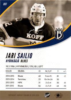 2015-16 Cardset Finland #007 Jari Sailio Back
