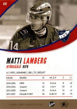 2015-16 Cardset Finland #018 Matti Lamberg Back