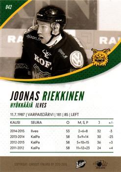 2015-16 Cardset Finland #042 Joonas Riekkinen Back
