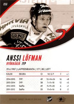 2015-16 Cardset Finland #056 Anssi Löfman Back